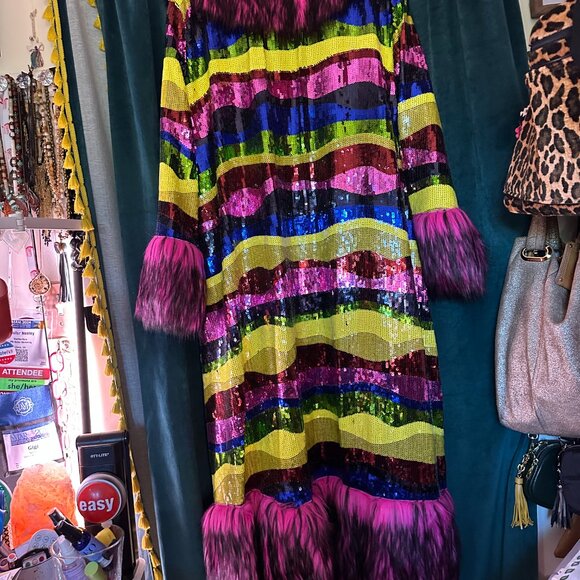 Jennafer Grace “Rainbow Road” Faux Fur & Sequin Jacket | XL | Rare Find! - Picture 4 of 15